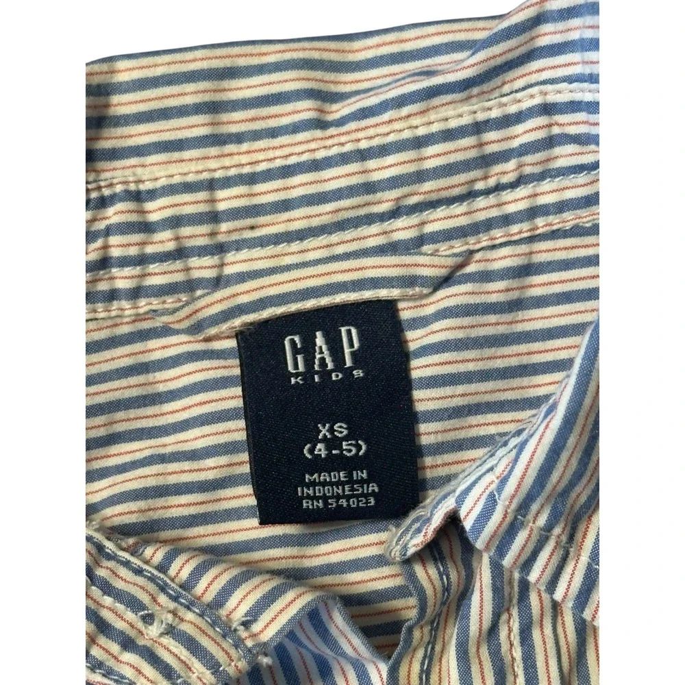 GAP Kids XS Blue White Striped Long Sleeve‎ Button Down Shirt Boy Girl